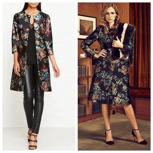 TED BAKER Honibea Antique Floral Black Button Down A Link Dress Coat Jacket